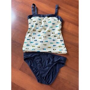 Nautica Womens Sailboat Print Tankini Swimsuit Set Size 10 preppy modest comfort